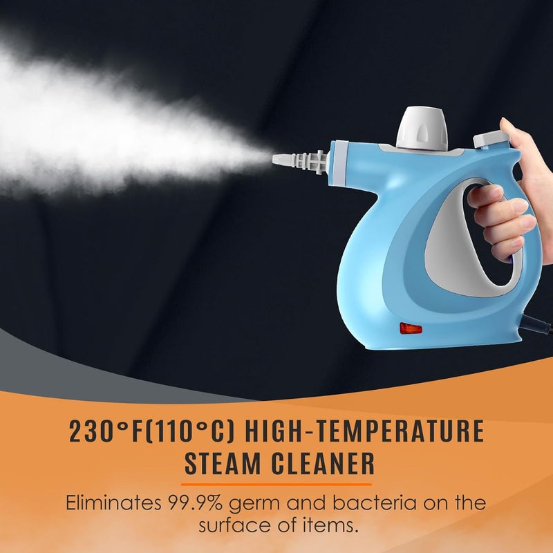 Phueut Pressurized Handheld Multi-Surface Natural Steam Cleaner with 12 pcs Accessories, Multi-Purpose Steamer for Home Use, Steamer for Cleaning Floor, Upholstery, Grout and Car (Blue) - Image 2